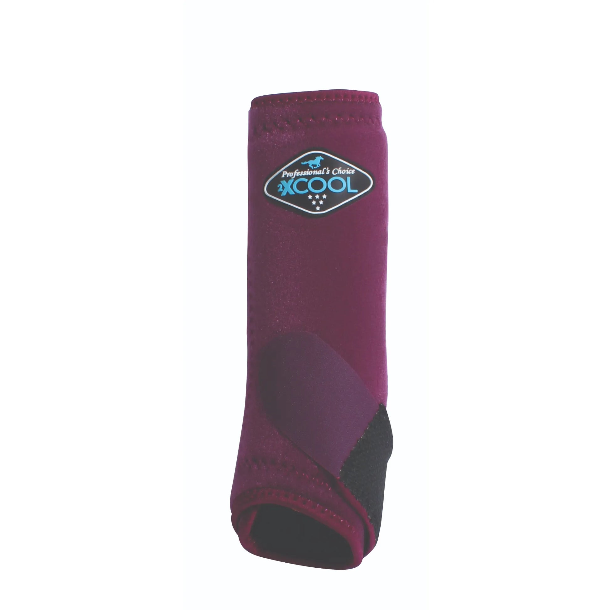 Professional's Choice 2XCOOL Sports Medicine Horse Boot in Merlot. This deep plum equine cooling boot features advanced triple-layer moisture-wicking material and a secure fetlock strap for superior support and heat dissipation. Ideal for equestrian athletes, these protective leg wraps keep horses cool and comfortable during intense training, competition, or recovery. Elevated equestrian gear combining style and high-performance technology.