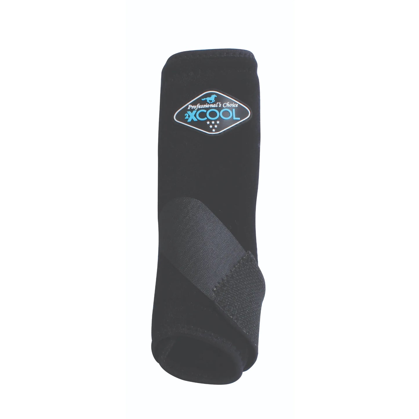 Professional's Choice 2XCOOL Cooling Horse Boot XC4 in black, designed for superior leg protection and temperature regulation. This sports medicine boot features breathable, moisture-wicking technology with a secure wrap-around strap and the signature 2XCOOL diamond logo. Perfect for equestrian athletes seeking high-performance horse gear that keeps legs cool and supported during intense training or competition.