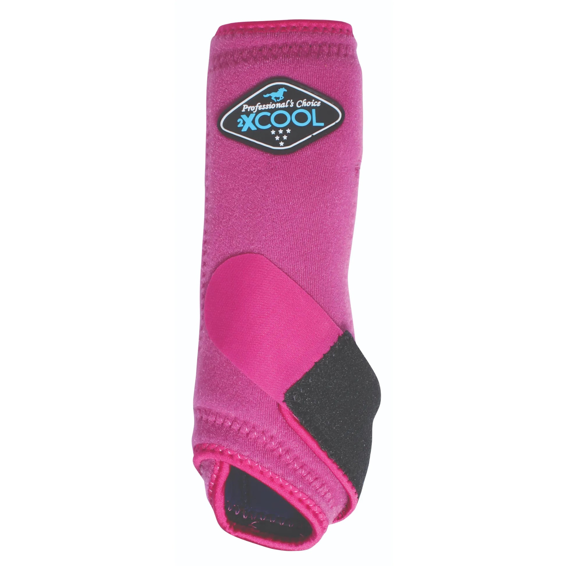 Professional's Choice 2XCOOL Cooling Horse Boots XC4 in vibrant hot pink. This premium sports medicine boot features advanced breathable cooling fabric, providing superior support and protection for horse legs. Designed with a secure pink wraparound strap, black grip ends, and the signature Professional's Choice 2XCOOL logo. Perfect for equestrians wanting stylish, high-performance leg gear for training, barrel racing, or competition.