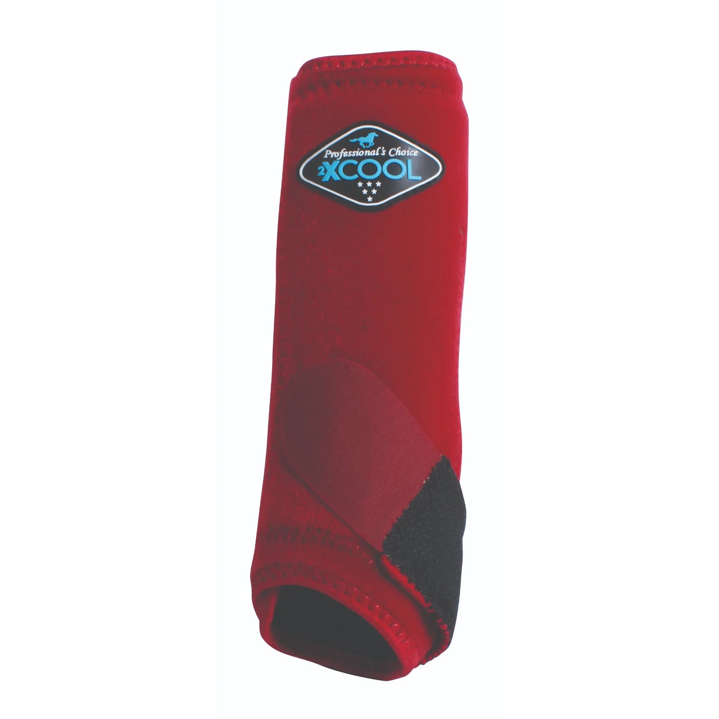 Professional's Choice 2XCOOL Horse Front Boots in vibrant red, designed for maximum cooling and athletic support. These protective equestrian sports medicine boots feature a secure hook-and-loop strap and triple-layered cooling technology. Ideal for horse owners seeking durable leg protection, tendon support, and heat relief during intense training or competition.