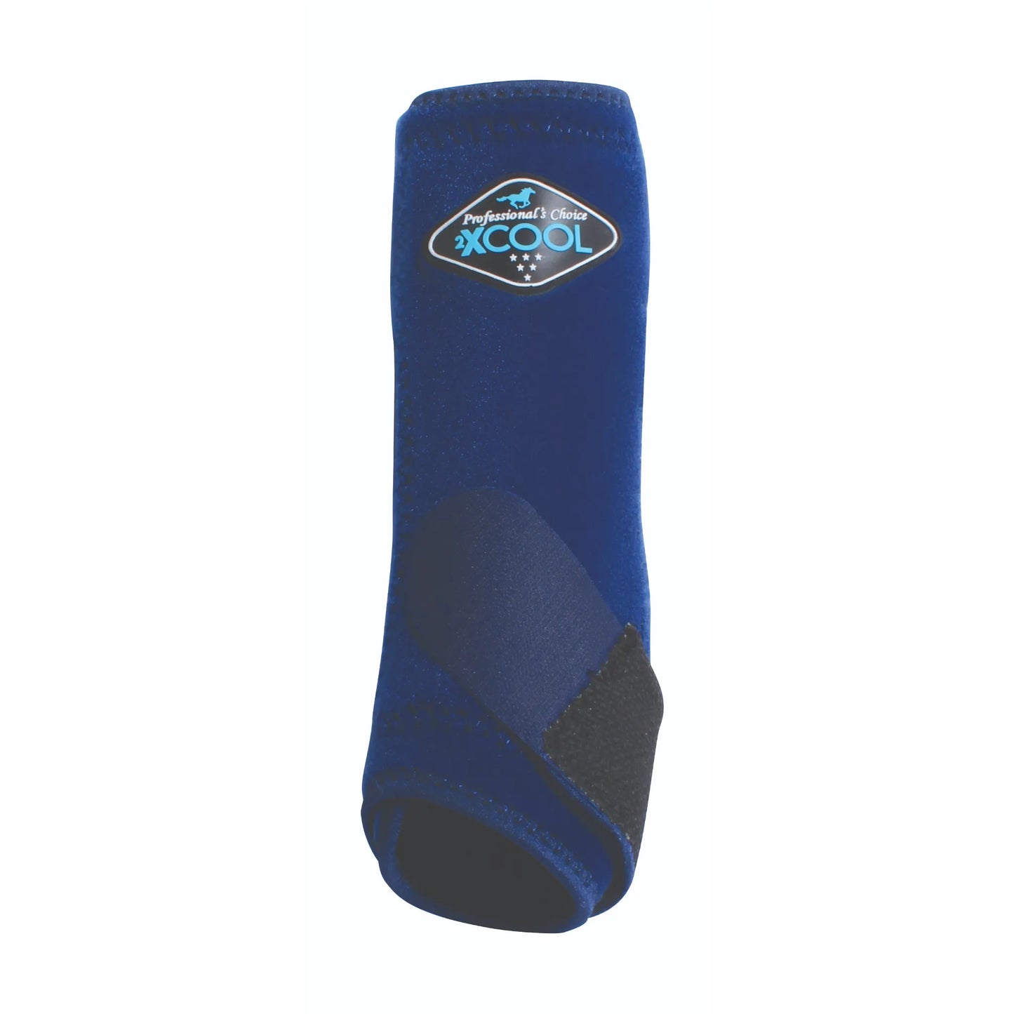 Professional's Choice 2XCOOL Horse Front Boots in vibrant royal blue. These breathable sports medicine boots feature advanced cooling technology and superior support for equine leg protection. Designed with a contoured fit and secure hook-and-loop strap, they provide sleek comfort and durability for training or performance. High-performance equestrian gear ideal for protecting tendons and ligaments.