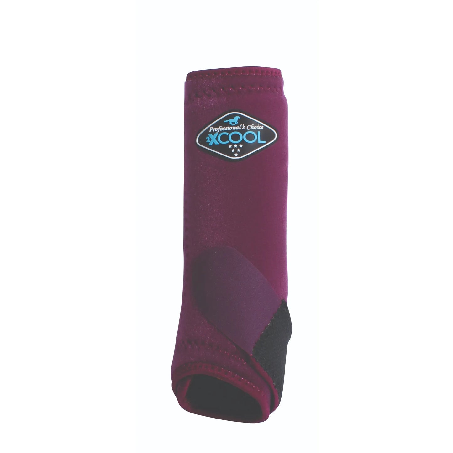 Professional's Choice 2XCOOL Horse Front Boots in plum. These high-performance equine boots provide superior leg support and advanced cooling technology to prevent overheating. Featuring a sleek, breathable neoprene-like design with a secure strap and the iconic 2XCOOL logo, these boots are essential equestrian gear for protecting your horse's legs during training, performance, or everyday riding.