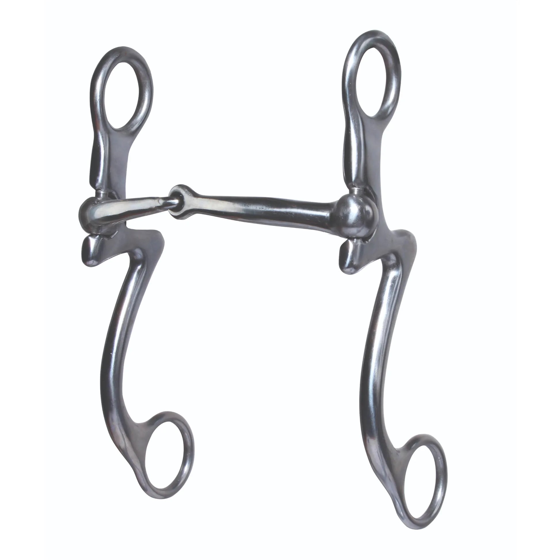 Professional's Choice 7 Shank Bit featuring polished stainless steel and a single-jointed mouthpiece. This western curb bit showcases sleek S-shaped shanks designed for balanced leverage and communication. Includes top purchase rings and bottom rein loops, making it a premium choice for performance horses and western riding disciplines like reining, western pleasure, or trail.