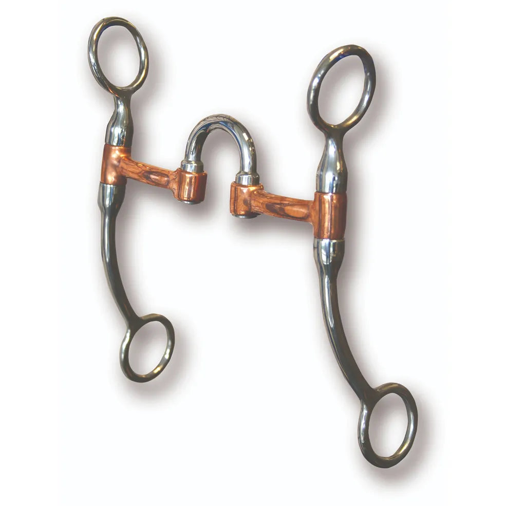 Professional's Choice AV Correction Bit featuring polished silver shanks and a high U-shaped port with textured copper mouthpiece bars. Designed for independent side movement and tongue relief, this premium western horse bit enhances communication and responsiveness. A stylish and functional piece of equestrian tack perfect for training and performance, combining durable stainless steel with sweet copper to encourage salivation and bit acceptance.