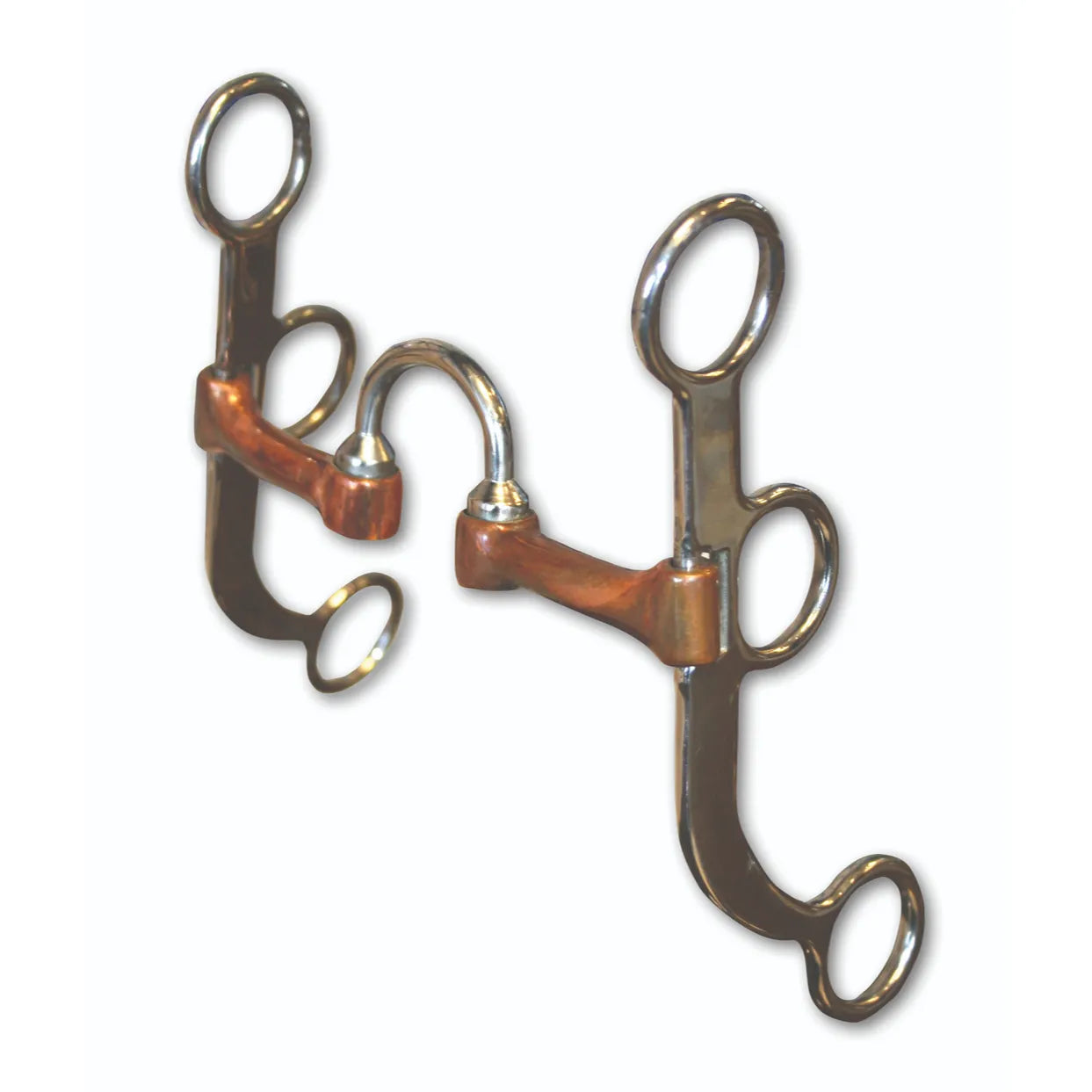 Professional's Choice AV Training Correction Bit featuring stainless steel shanks and a copper-wrapped mouthpiece for improved salivation. The high-port correction design includes swivel joints for independent lateral movement and refined communication. Perfect for training and performance horses, this professional-grade western bit offers a balance of durability and control. An essential equestrian tool for riders seeking clear signals and responsive horse performance.
