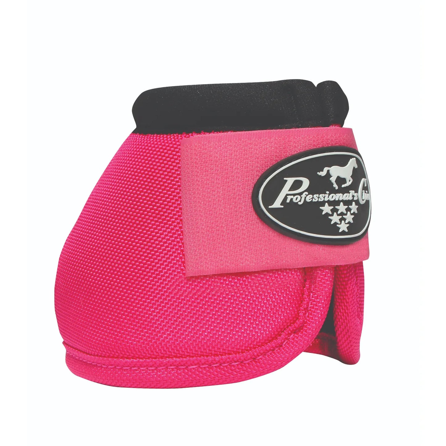 Professional's Choice Ballistic Bell Boots in vibrant hot pink offer ultimate hoof protection for horses. Features durable ballistic nylon, a cushioned black rim, and a secure hook-and-loop closure with the brand logo. These stylish and tough equine overreach boots are designed to withstand impact and prevent injury during performance. Perfect for adding a pop of color to your equestrian gear while ensuring maximum safety for your horse.