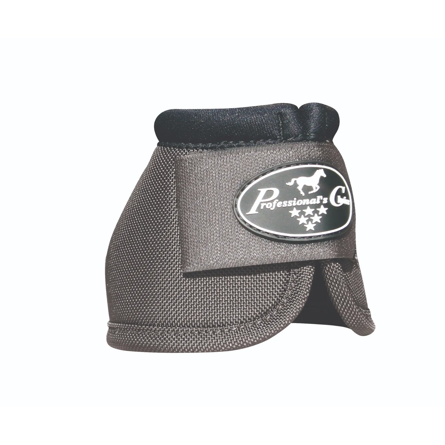 Professional's Choice Ballistic Bell Boots in charcoal gray, featuring a heavy-duty ballistic nylon outer shell and a soft padded collar for comfort. Designed for ultimate hoof protection, these durable horse bell boots prevent overreach injuries during riding or turnout. The secure hook-and-loop closure includes the signature Professional's Choice logo. Essential high-performance equestrian gear for horse safety and longevity.