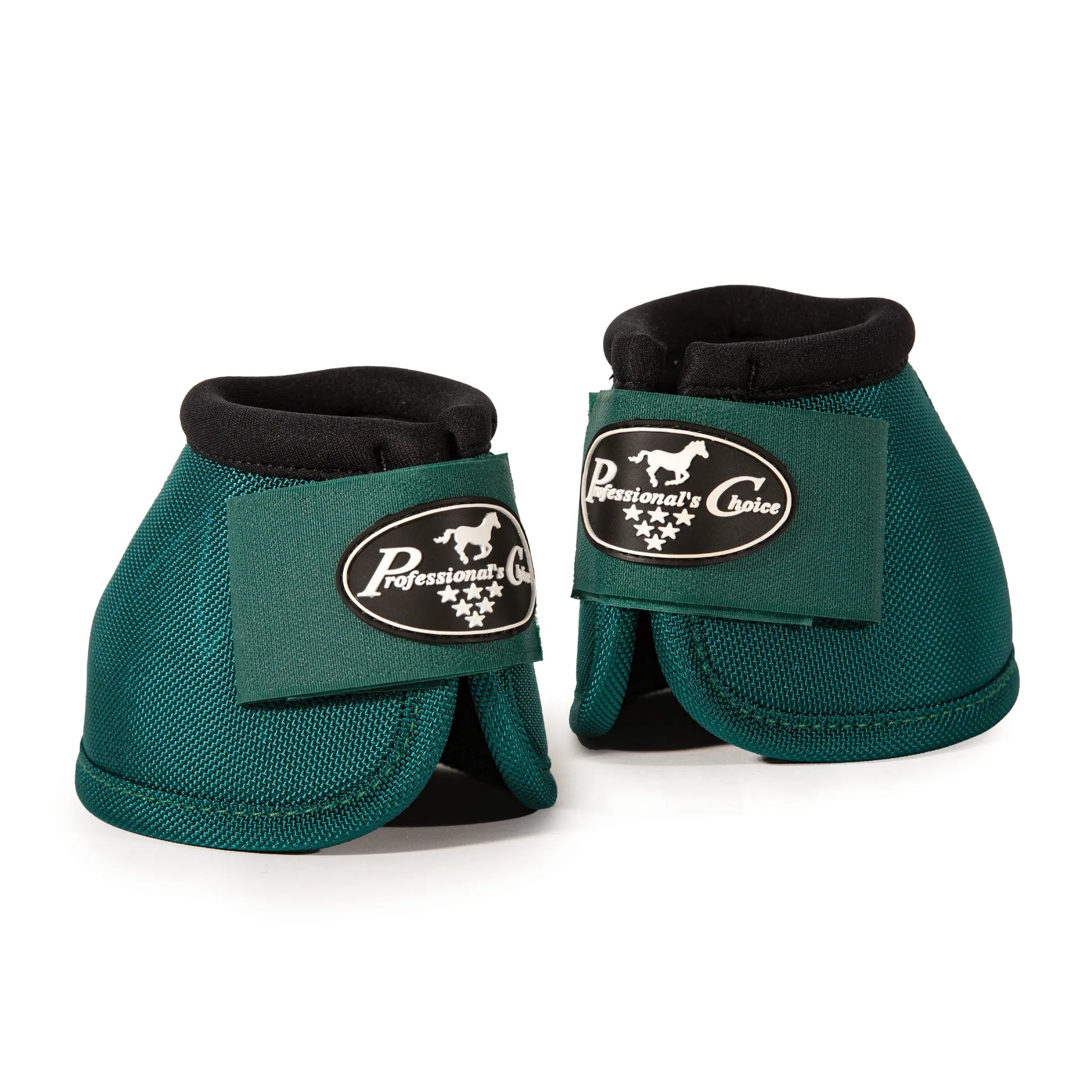 Professional's Choice Ballistic Bell Boots in hunter green, designed for ultimate hoof protection and overreach prevention. These durable horse boots feature a tough ballistic nylon outer shell, a soft black neoprene collar for comfort, and a secure wide hook-and-loop closure. The front displays the iconic Professional’s Choice oval logo. Ideal equestrian gear for performance horses, offering heavy-duty durability and a sleek look for riding or turnout.