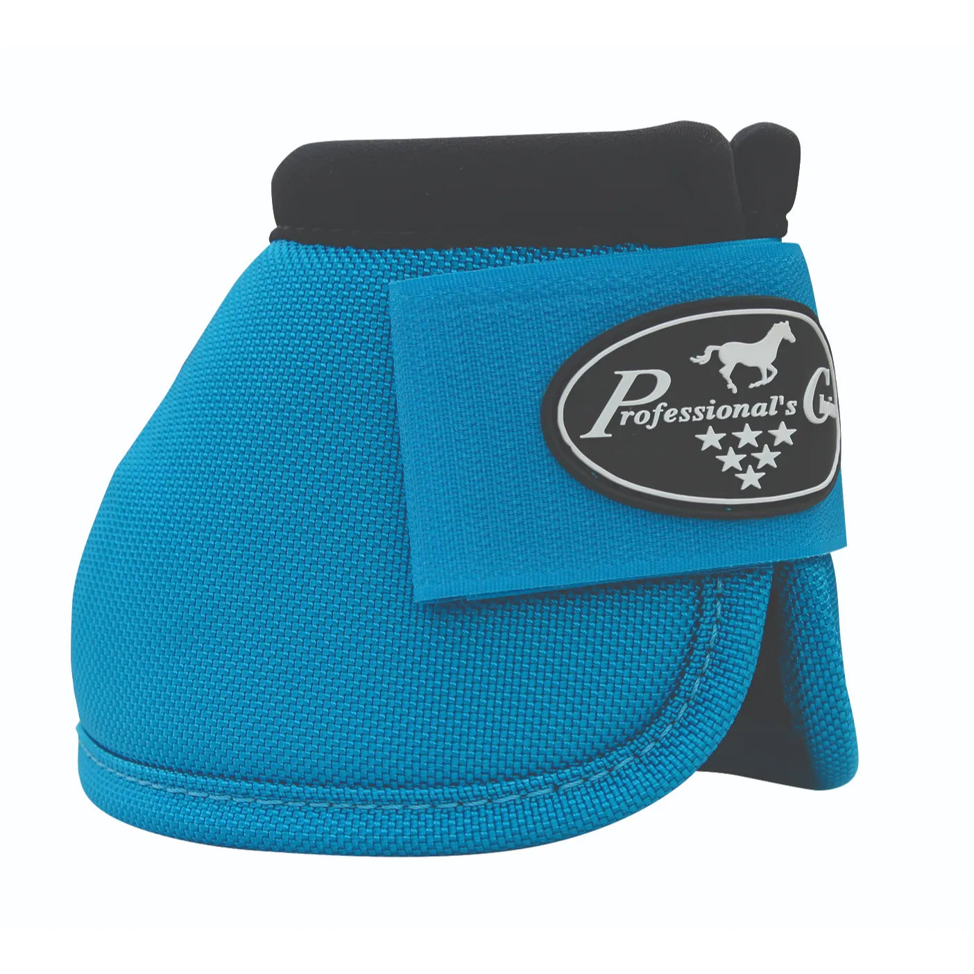 Professional's Choice Ballistic Bell Boots in bright blue, featuring a durable ballistic nylon outer and a comfortable black neoprene top roll. These high-performance horse bell boots include a secure hook-and-loop strap with the brand's signature logo. Ideal for providing ultimate hoof protection and preventing overreach injuries during riding or turnout. Must-have equestrian gear for safety and style.