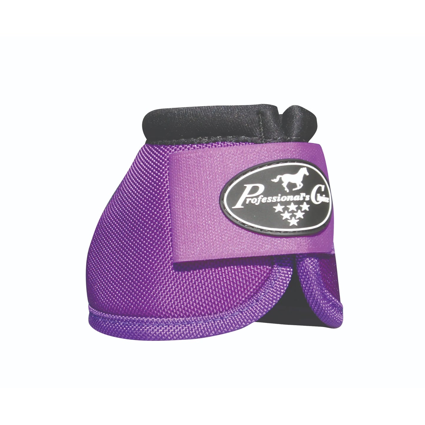 Professional's Choice Ballistic Bell Boots in vibrant purple, offering ultimate hoof protection for horses. These durable equestrian overreach boots feature heavy-duty ballistic nylon construction, a secure hook-and-loop strap with the brand logo, and a soft padded rim for comfort. Ideal for preventing injuries during performance, training, or turnout.