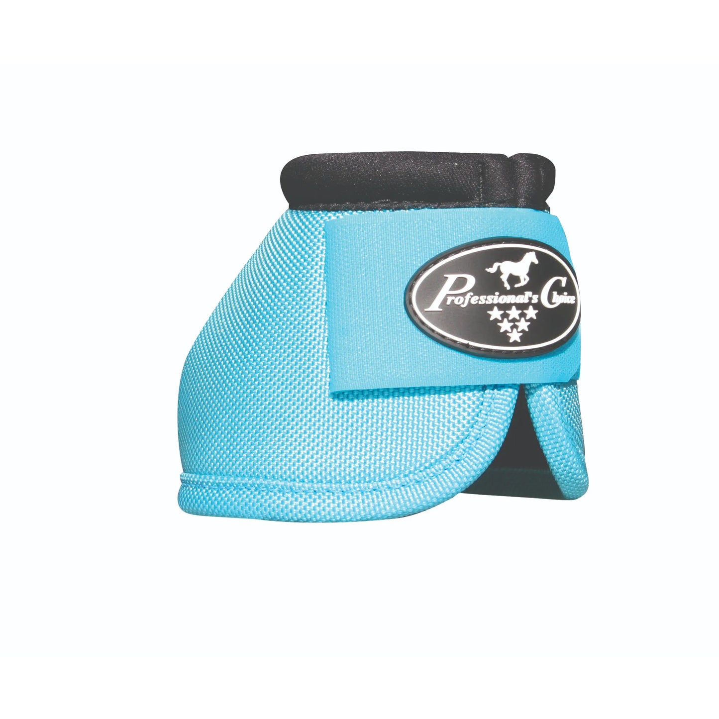 Professional's Choice Ballistic Bell Boots in turquoise, offering ultimate hoof protection for horses. These durable aqua-colored boots feature a tough ballistic nylon outer, a soft black neoprene rim for comfort, and a secure hook-and-loop closure with the brand logo. Designed to prevent overreach injuries, these high-quality equestrian bell boots are perfect for riding, training, or turnout, combining style with heavy-duty performance.