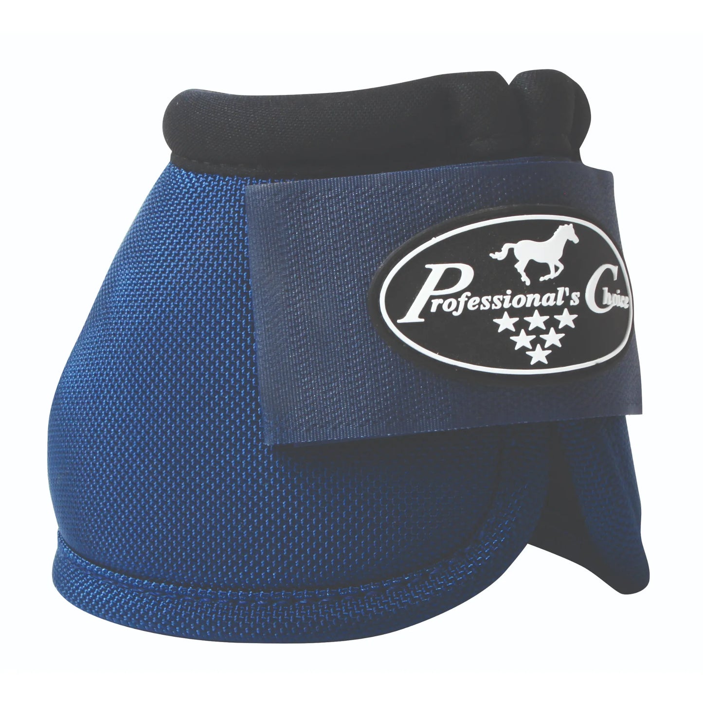 Professional's Choice Ballistic Overreach Bell Boots in royal blue. These high-quality equestrian boots feature durable, heavy-duty ballistic nylon and a secure hook-and-loop closure for ultimate hoof protection. Designed to prevent overreach injuries during training or competition, they include a soft padded collar for horse comfort and the iconic Professional's Choice logo. A stylish and protective must-have for every horse owner's tack room.