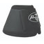 Professional's Choice Ballistic Bell Boots in black, featuring a durable honeycomb textured outer shell and a heavy-duty hook-and-loop strap for a secure fit. These equestrian overreach boots provide ultimate hoof and heel protection for performance horses. Designed with a reinforced rim and a white professional logo, this high-quality protective gear is ideal for horse training, jumping, or daily turnout.