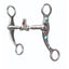 Professional's Choice Western Bit PCB-142 with a 5 1/4 inch floating spade mouth and copper roller. Crafted from polished stainless steel, this elegant bit features curved dot shanks beautifully accented with turquoise stones and copper highlights. Ideal for performance horses and western riders, this high-quality equestrian gear combines functionality with sophisticated style.