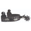 Professional's Choice Black Feather Spurs featuring an antique black steel finish with intricate silver leaf overlays and decorative studs. These elegant Western riding spurs include a classic star-shaped rowel and black circular accents, perfect for adding a touch of sophisticated equestrian style to any performance or trail riding outfit.