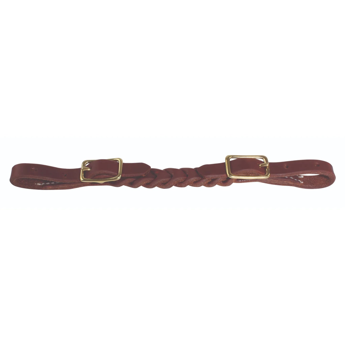 Professional's Choice Bleeding Heart Curb Strap in rich brown leather, featuring a unique braided design and durable brass buckles. This ranch-ready horse tack essential is perfect for western riding, providing both style and functionality as a bit accessory. The adjustable leather strap ensures a secure fit, making it a must-have for any equestrian's collection.