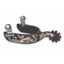 Professional’s Choice Bob Avila Lady Floral Spur featuring a rich mahogany antique finish on the steel band and shank. The exterior is adorned with intricate silver floral scrollwork and leaf filigree. This high-quality western riding spur includes two silver swinging buttons for easy strap attachment and a multi-point blunt rowel. A stylish and functional addition to any equestrian's western horse tack collection, perfect for show or trail riding.