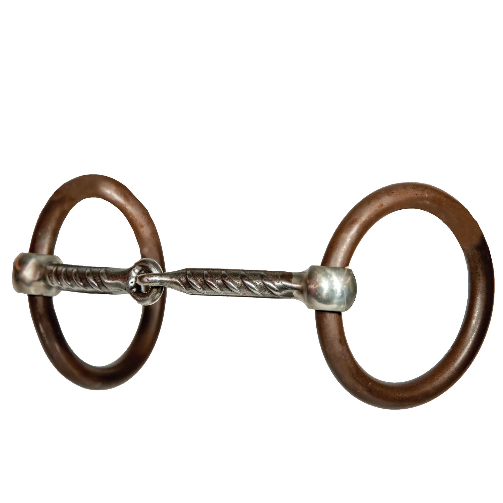 Professional's Choice Bob Avila Snaffle horse bit featuring large copper loose rings and a single-jointed, twisted wire mouthpiece. This high-quality equestrian tack includes polished silver-colored fittings for a professional look. Ideal for riders seeking a durable loose ring snaffle that provides clear communication. A must-have for western horse training and professional tack collections.