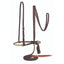 Professional's Choice Bosal/Mecate Set complete with a blood knot latigo hanger and brown braided mecate. The set features a two-tone braided rawhide bosal with a cream noseband and adjustable dark brown leather headstall. Perfect for bitless horse training and natural horsemanship, this high-quality western tack includes a long brown rope mecate with a leather popper, offering a professional vaquero look and feel.