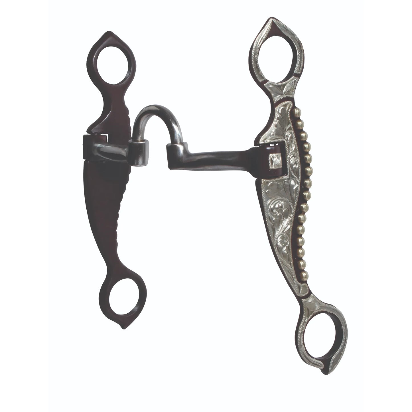 Professional's Choice Bozeman Correction Bit featuring a jointed high port mouthpiece and dark brown steel shanks. Elaborate silver floral engraving and a row of silver beads decorate the shanks, making it a standout piece of western horse tack. This professional-grade equestrian bit combines refined control with premium craftsmanship for the show ring or daily training.
