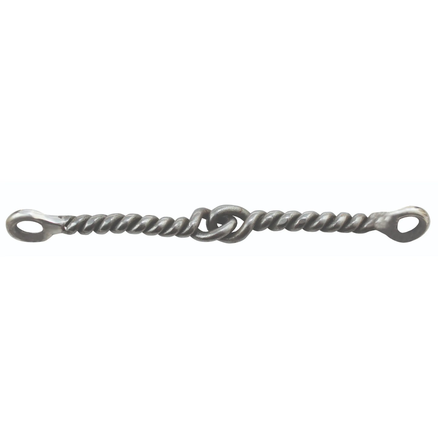 Professional's Choice Brittany Pozzi Twisted Snaffle O-Ring Bit mouthpiece, featuring a double-jointed, twisted wire design in durable silver-toned metal. This equestrian training bit includes a central interlocking loop for clear communication and eyelet ends for O-ring attachment. A high-performance horse bit designed for barrel racing precision and control.