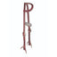 Professional's Choice Burgundy Latigo Turned Ear Headstall featuring rich, deep reddish-brown leather. This western one-ear headstall includes stainless steel adjustment buckles and traditional tie-bit ends with leather strings. High-quality equestrian tack designed for durability and a classic look in the show ring or on the trail.