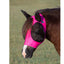 Professional's Choice Comfort-Fit Fly Mask in vibrant pink worn by a bay horse. This premium equestrian fly protection features soft, breathable Lycra for a rub-free fit, mesh eye covers for unobstructed vision, and protective mesh ears. The stretchable design ensures maximum comfort while shielding your horse from pests and UV rays. Ideal for horse owners seeking stylish and effective fly control solutions for the field or stable.