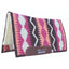 Professional's Choice Comfort-Fit SMX Air Ride Western Saddle Pad in the Serpentine pattern. This high-performance horse pad features vibrant magenta pink, peach, cream, and dark brown zigzag stripes on a woven wool top. Designed for shock absorption and cooling, it includes a plush white fleece lining and durable brown leather wear leathers with the brand logo. An eye-catching, professional-grade choice for barrel racing, performance horses, and western trail riding.