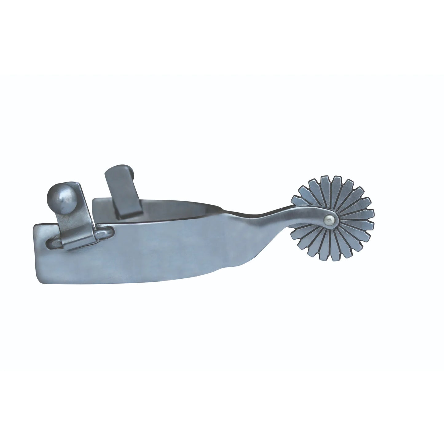 Professional's Choice Cowhand Floral Filigree Spurs in a sleek Polished Steel finish. These high-quality western spurs feature a curved shank and a detailed 20-point rowel designed for precision and control. Perfect for horse riding enthusiasts, cowhands, and performance riders looking for durable, professional-grade equestrian gear. The elegant floral filigree accents add a touch of classic western style to any pair of riding boots.