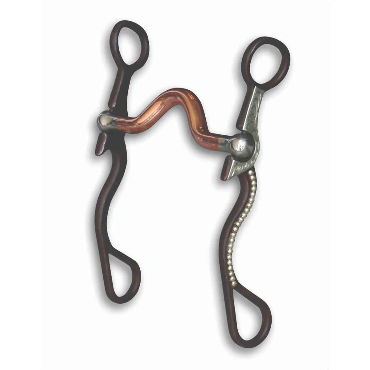 Professional's Choice Equine Signature Shank Copper Port Bit (Medium) for Western riding. Features dark brown shanks with elegant silver bead detailing and floral engraved accents. The high-quality copper medium port mouthpiece encourages salivation and relaxation, providing clear communication for performance horses. Durable and stylish equestrian equipment designed for professional training, ranch work, and horse shows.