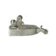 Professional's Choice Equisential Youth Spur featuring a 1/2" stainless steel band and short shank with a small flower rowel. These durable equestrian spurs include hinged ball buttons for easy strap attachment, making them perfect for young riders. High-quality silver-tone riding gear designed for precision and durability in the arena.