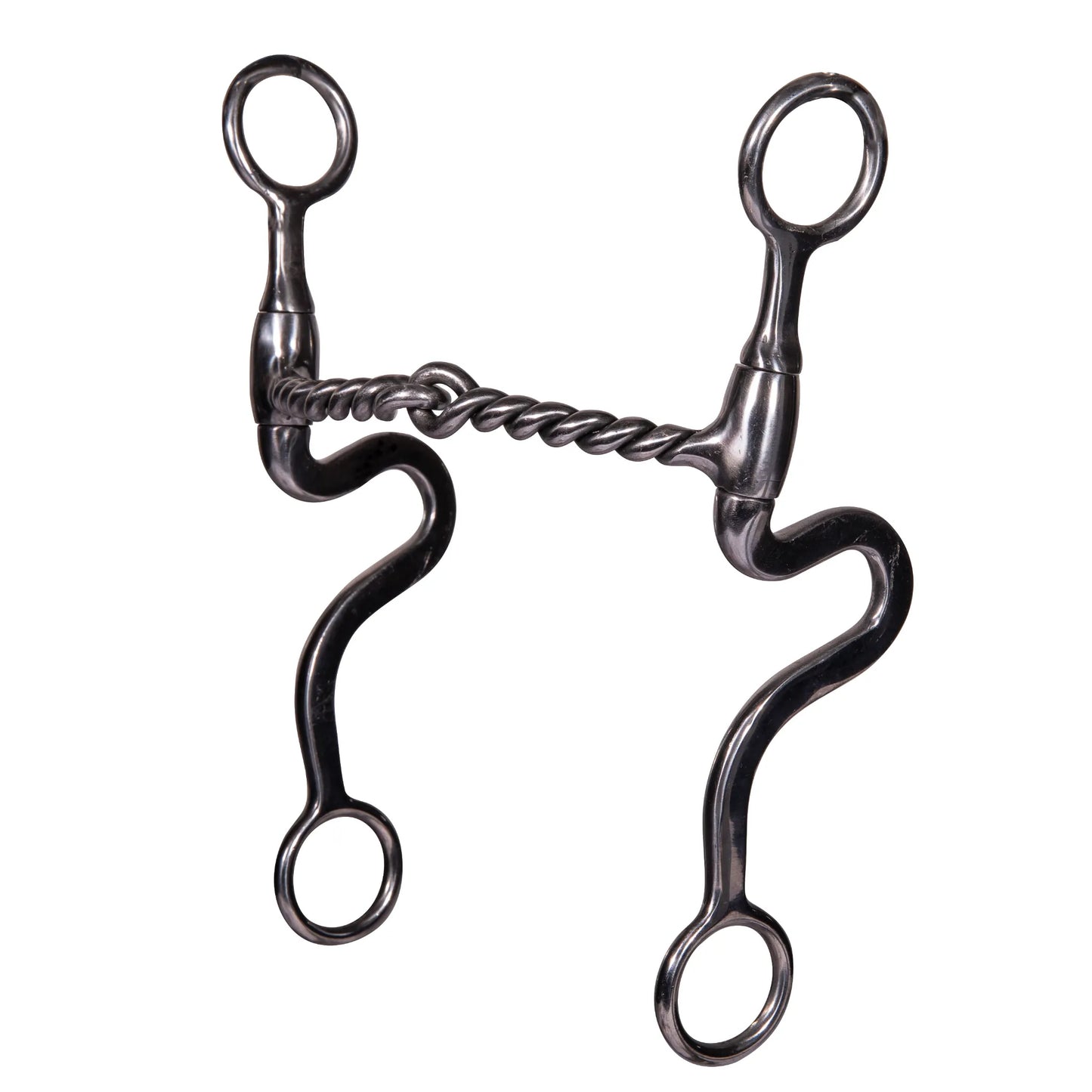 Professional's Choice Equisential Swept Back Seven Shank Bit featuring a jointed twisted wire mouthpiece and elegant S-curved shanks. Crafted from darkened steel, this western curb bit provides leverage and clear communication for training and performance. A durable and functional addition to any horse's tack collection, perfect for riders seeking quality equestrian equipment.
