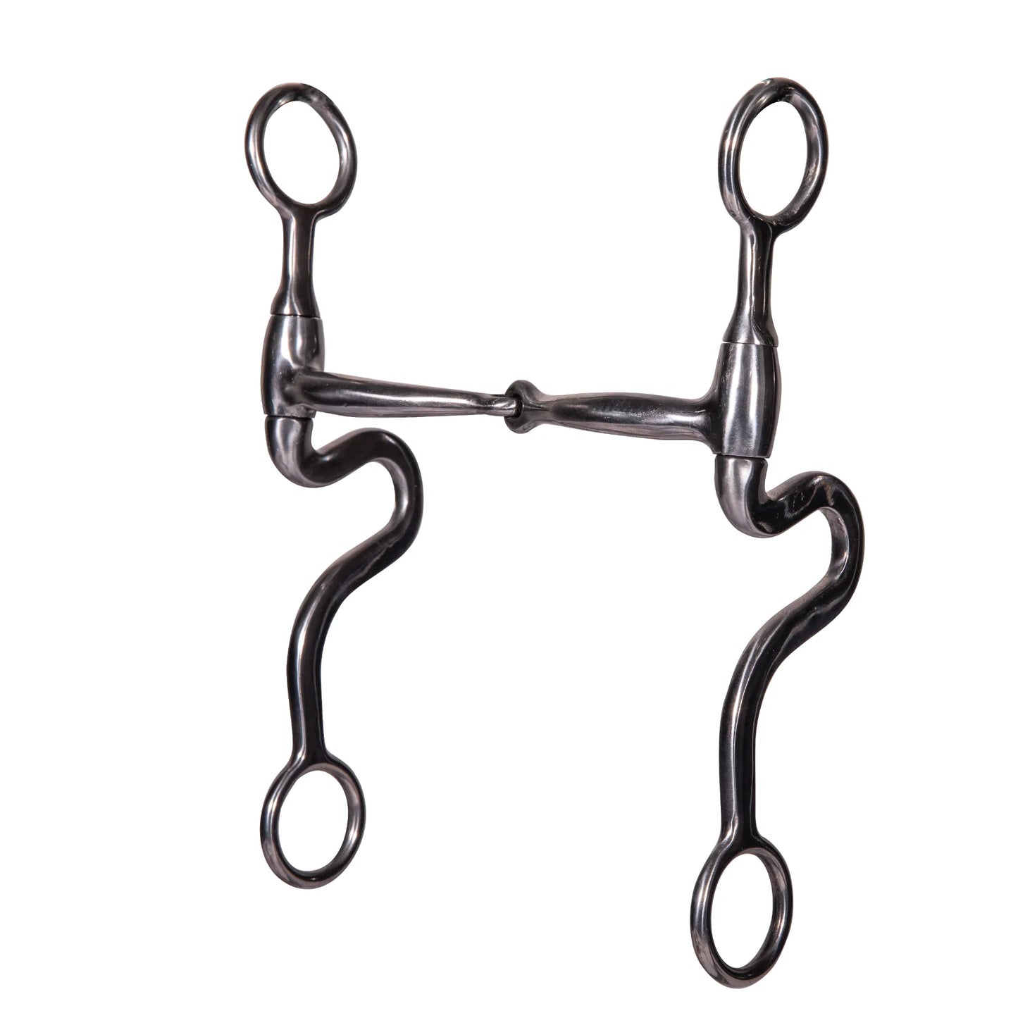Professional's Choice Equisential Swept Back Seven Shank Bit in polished gunmetal. This western horse bit features a single jointed snaffle mouthpiece and distinctive S-curve shanks designed for moderate leverage and clear communication. A stylish piece of equestrian tack for performance and everyday riding, crafted from durable steel. Ideal for riders seeking professional-grade western horse equipment and training gear.