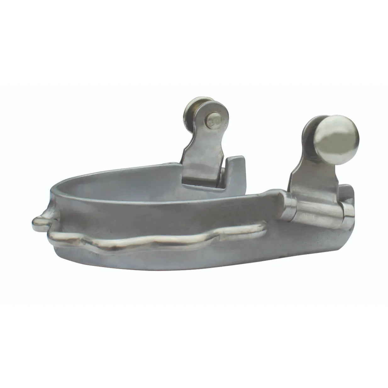 Professional's Choice Floral Bumper Spurs featuring a durable stainless steel design with an elegant 3/4-inch heel band and 1 1/4-inch shank. The unique wavy bumper edge provides gentle, precise cues, while the spherical strap buttons ensure a secure fit. Ideal for western riding and equestrian training, these high-quality spurs blend functionality with a refined aesthetic for the modern rider.