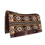 Professional's Choice Fuse Saddle Pad featuring a geometric Navajo blanket top in tan, chocolate brown, and black. This 33" x 38" western saddle pad includes a thick steam-pressed felt bottom and durable leather wear leathers. The stylish southwestern design with cross motifs makes it perfect for western performance, trail riding, or barrel racing. High-quality equine gear designed for horse comfort and long-lasting durability.