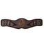 Professional's Choice brown VenTECH contoured monoflap girth featuring a breathable neoprene lining and anatomical shape for maximum comfort and freedom of movement. This high-performance horse cinch includes stainless steel roller buckles, triple elastic ends, and a central D-ring with a protective leather cover for training attachments. Perfect for dressage and eventing, providing a secure fit and sleek look for any equestrian setup.