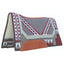 Professional's Choice Good Medicine Comfort-Fit SMX Air Ride Western saddle pad in New Zealand wool. Features a gray, red, and cream geometric pattern with a red handprint motif. Includes a leather-reinforced spine, wither relief, and durable tan wear leathers with a branded logo. The breathable, shock-absorbing design ensures ultimate horse comfort. A stylish, high-performance choice for Western riders and ranch work.