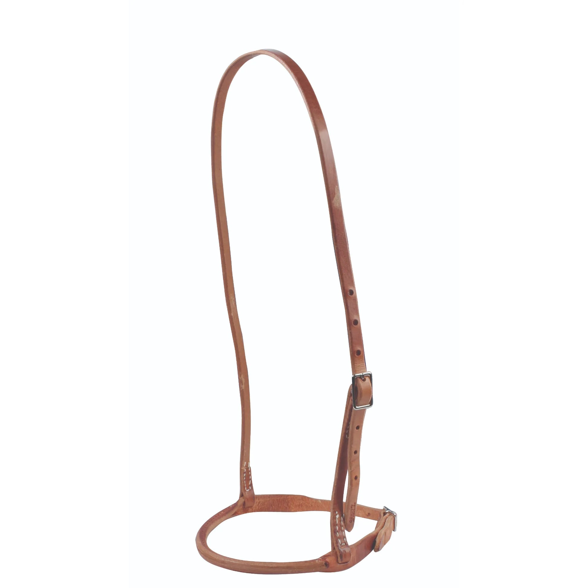 Professional's Choice Half Round Caveson with Buckle 8028HL in premium London tan leather. This elegant horse noseband features a distinct half-round design and a fully adjustable buckle closure for a custom fit. Perfect for training or competition, this high-quality equestrian tack offers both style and durability. A must-have bridle accessory for horse owners seeking professional-grade leather equipment.