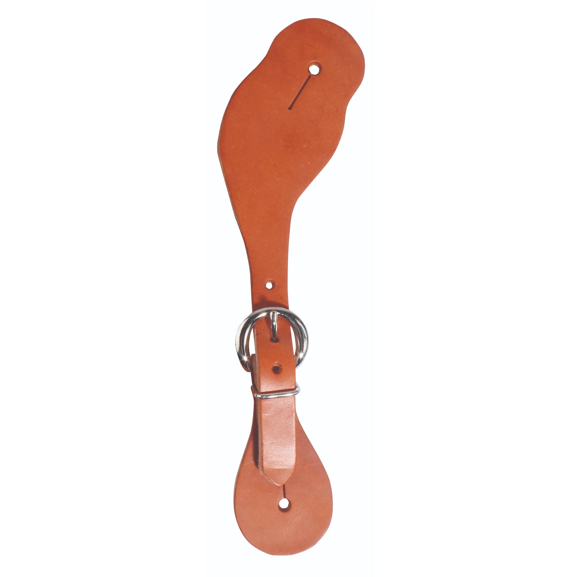 Professional's Choice Harness Leather Spur Straps in a natural russet color. These high-quality western spur straps feature a durable stainless steel buckle and a contoured design for a secure and comfortable fit on horse riding boots. Crafted from premium harness leather, these straps are perfect for western performance or everyday riding, offering classic style and long-lasting strength for any equestrian.