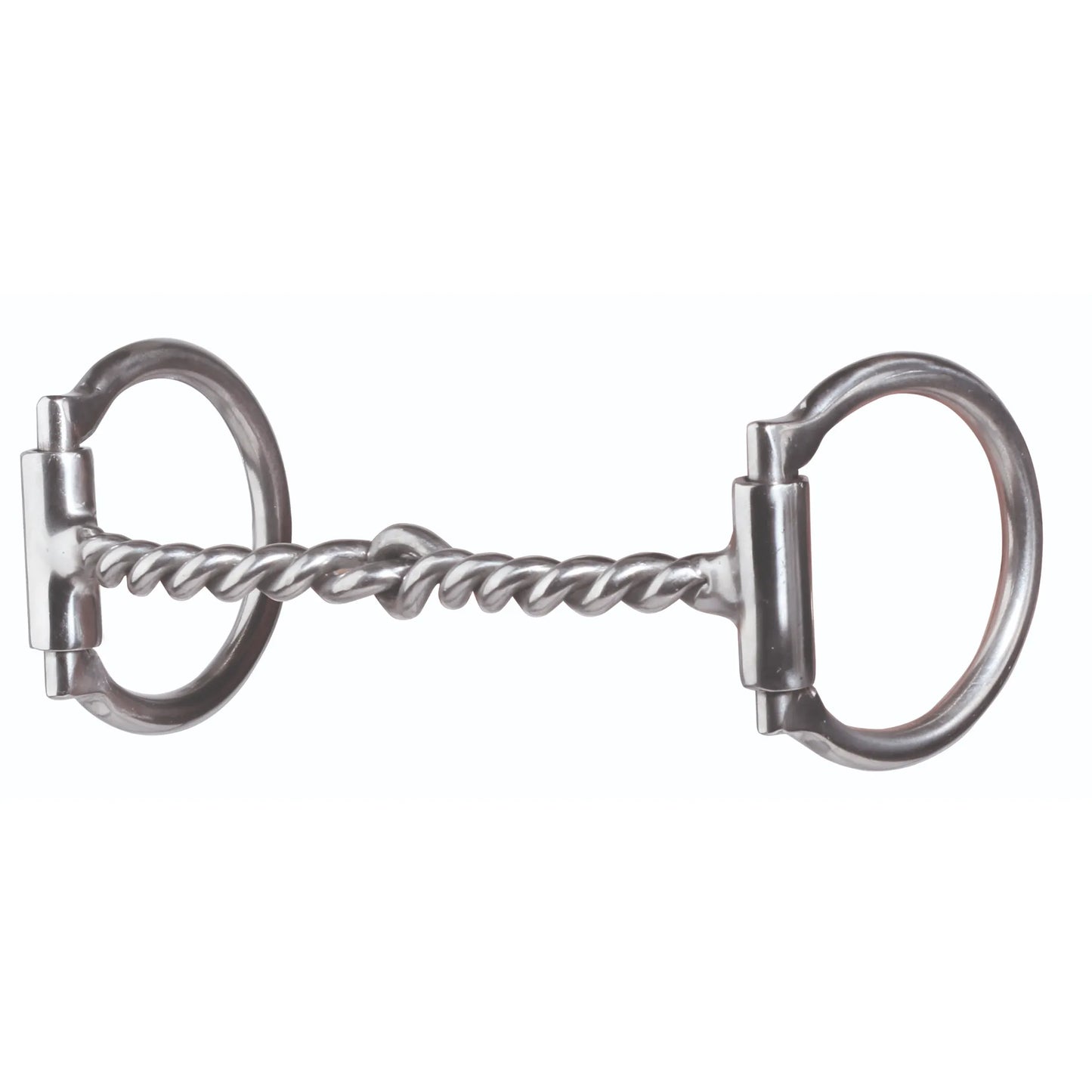 Professional's Choice PCB-981 D Ring Snaffle Horse Bit featuring a 5 1/4-inch single jointed twisted wire mouthpiece. Crafted from polished stainless steel, this high-quality equine bit offers precise control and direct pressure for effective communication. The classic Dee ring design provides a stable fit, making it a versatile choice for various horse training and riding disciplines. Essential horse tack for the discerning equestrian.