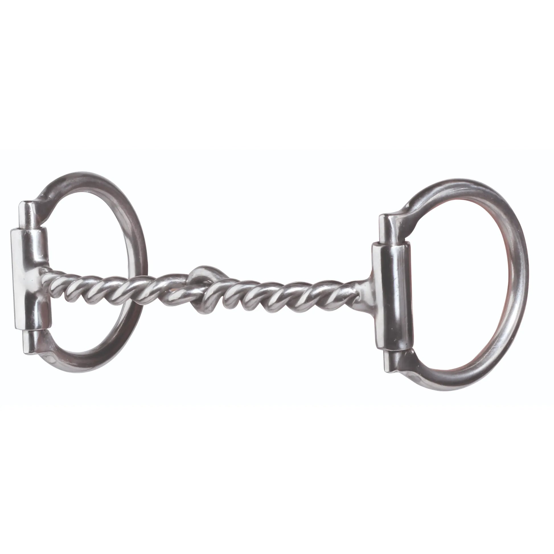 Professional's Choice PCB-981 D Ring Snaffle Horse Bit featuring a 5 1/4-inch single jointed twisted wire mouthpiece. Crafted from polished stainless steel, this high-quality equine bit offers precise control and direct pressure for effective communication. The classic Dee ring design provides a stable fit, making it a versatile choice for various horse training and riding disciplines. Essential horse tack for the discerning equestrian.