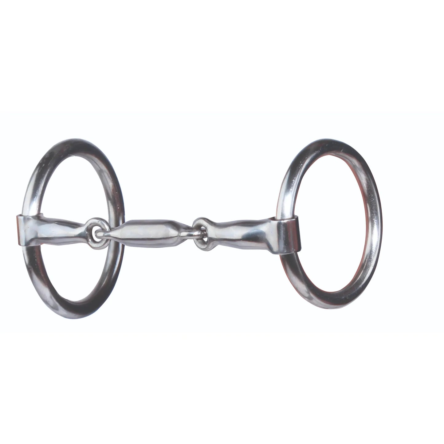 Professional's Choice 5 1/4 inch O Ring 3-Piece Snaffle Horse Bit made of durable polished stainless steel. Features a double-jointed mouthpiece with a central lozenge link for balanced pressure and refined communication. This loose ring snaffle is essential equestrian tack for training and performance, offering comfort and control for horse and rider.