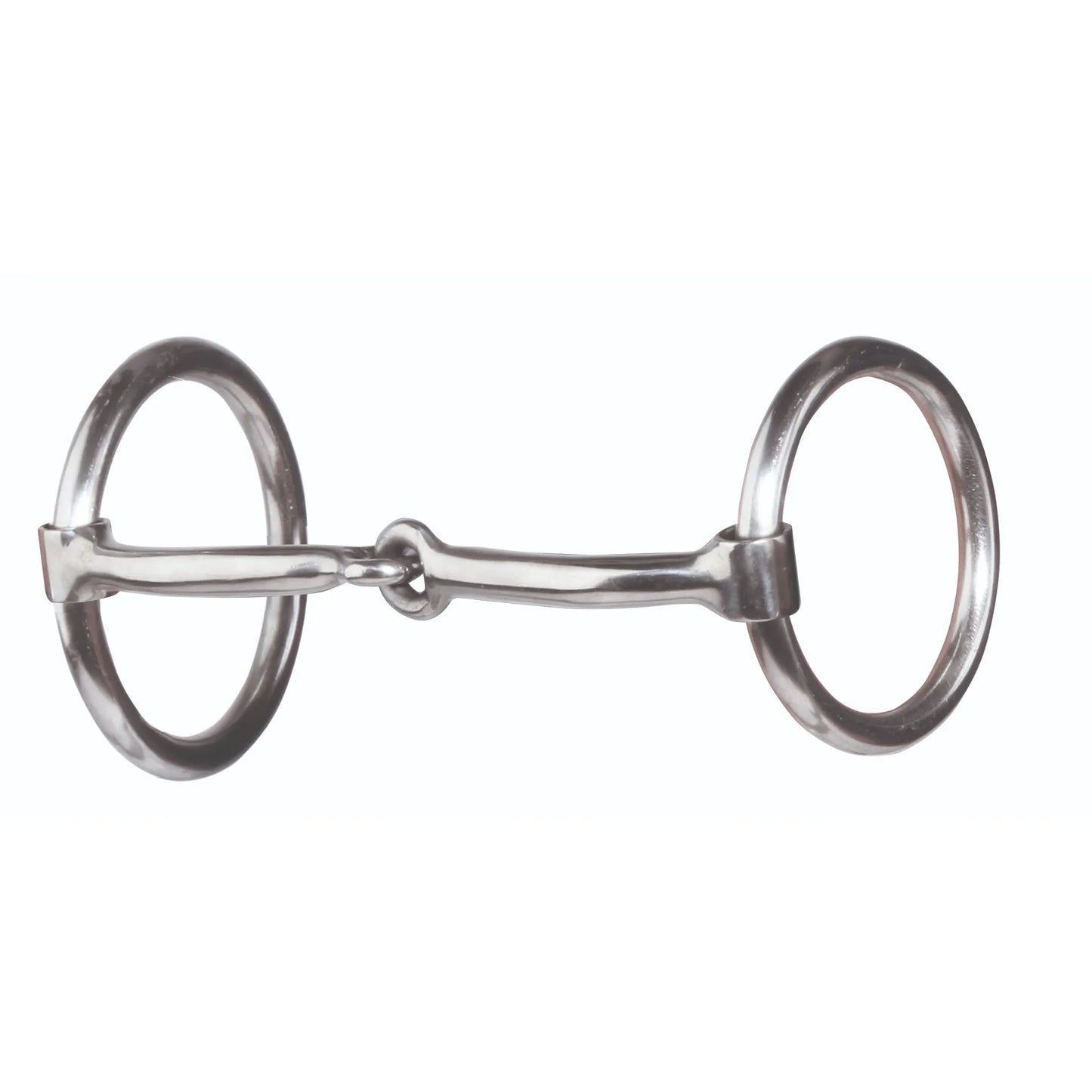 Professional's Choice PCB-970 O-Ring Snaffle Bit featuring a 5 1/4 inch jointed mouthpiece and polished stainless steel loose ring cheeks. This classic equine bit provides direct pressure and soft communication for training or everyday horse riding. A durable, sleek silver-toned horse tack essential for equestrians, western riders, and English disciplines alike. Perfect for improving responsiveness and horse comfort.