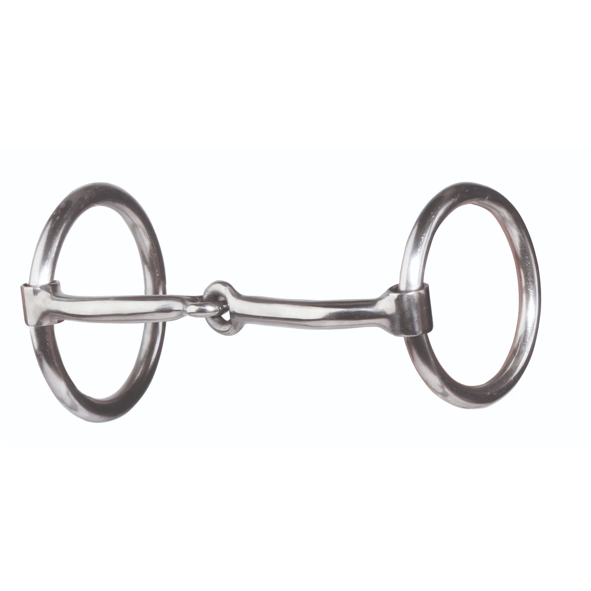 Professional's Choice PCB-970 O-Ring Snaffle Bit featuring a 5 1/4 inch jointed mouthpiece and polished stainless steel loose ring cheeks. This classic equine bit provides direct pressure and soft communication for training or everyday horse riding. A durable, sleek silver-toned horse tack essential for equestrians, western riders, and English disciplines alike. Perfect for improving responsiveness and horse comfort.