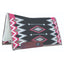 Professional's Choice Jalapeno Western Saddle Pad with a premium 100% New Zealand wool blanket top. The black pad features a striking southwestern geometric design in vibrant pink, white, and taupe. Designed for horse comfort, it includes a thick cream fleece lining and durable leather wear leathers. Perfect for western performance, shows, or ranch work, this stylish wool saddle pad combines high-quality craftsmanship with classic equestrian style.