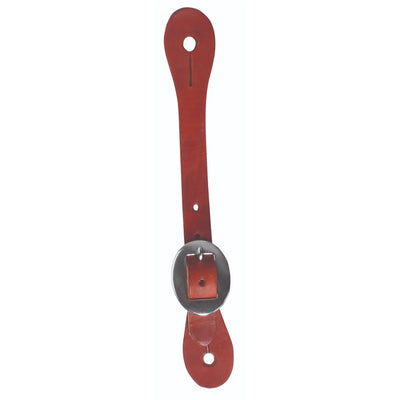 Professional's Choice Ladies' Sagebrush 5/8" Harness Leather Spur Straps in a rich reddish-brown finish. These Western spur straps feature a classic silver oval concho buckle, combining durability with traditional equestrian style. Made from premium harness leather, these straps are designed for a secure fit on ladies' spurs, making them an essential accessory for professional riders and cowgirls alike.