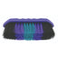 Professional's Choice Large Synthetic Horse Brush featuring vibrant purple, black, and turquoise "crazy bristles." Designed with an ergonomic purple soft-touch handle for a comfortable grip during horse grooming. This high-quality synthetic body brush effectively removes dirt and dust while adding a pop of color to your equestrian grooming kit. A durable and stylish must-have tool for any horse owner's tack room.