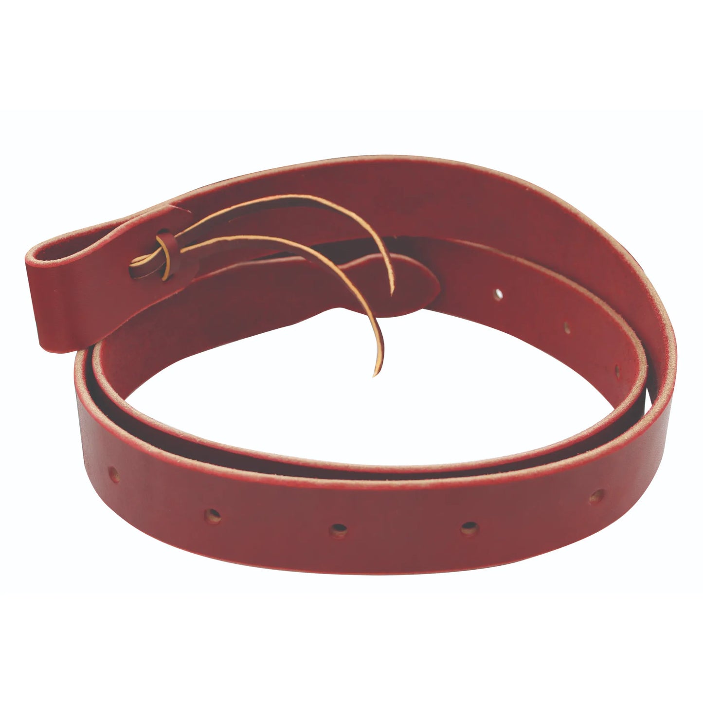 Professional's Choice Burgundy Latigo Strap for western saddles. This 1 3/4" x 6' latigo leather tie strap features smooth beveled edges and pre-punched holes for secure cinching. Crafted from premium, durable burgundy latigo leather, it's an essential equestrian tack accessory for reliable saddle rigging and western riding gear. Item 93534BUR.