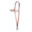 Professional's Choice Leather War Bonnet (8018HL) in rich brown. This high-quality western horse training gear features durable leather with white contrast stitching and brass hardware. It includes an adjustable headstall, a rounded noseband, and a long tie-down strap with a solid brass ring at the bottom. An essential piece of professional horse tack for improved control and training, perfect for western performance horses.