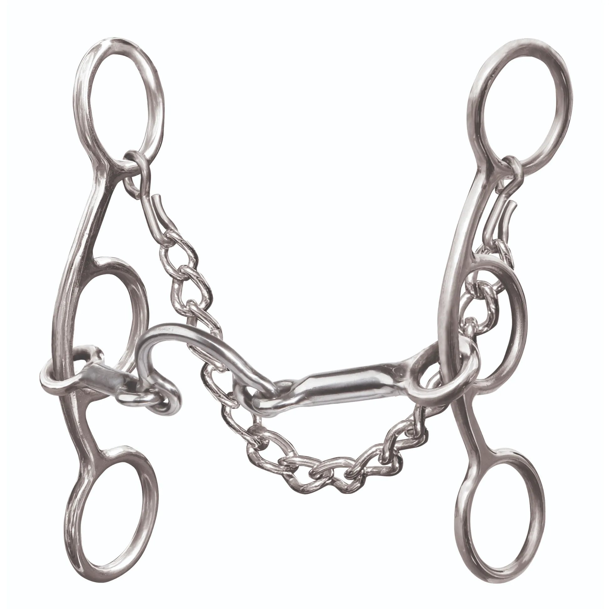 Professional's Choice Medium Port Futurity Bit in durable stainless steel, designed for enhanced horse training and refined communication. This western shank bit features a medium port mouthpiece and swivel cheeks to provide clear leverage and control. Includes a coordinating curb chain, making it an essential piece of performance equestrian tack for futurity horses and experienced riders seeking precision and responsiveness in the arena.
